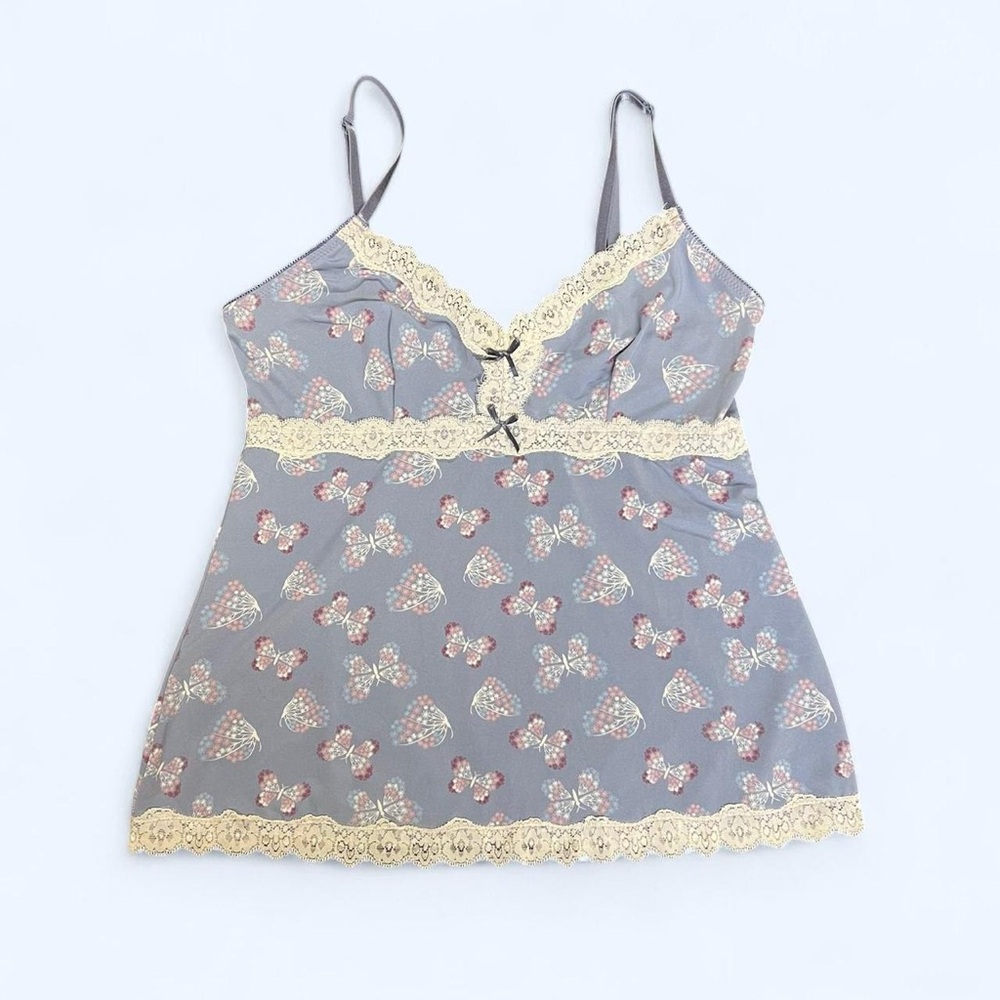 Light Blue Babydoll Tank Lace Bow Butterfly Detail Y2k Inspired Small Fairy
